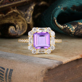 2.5CT Radiant Cut Amethyst Engagement Ring Pave Halo Bridal Ring
